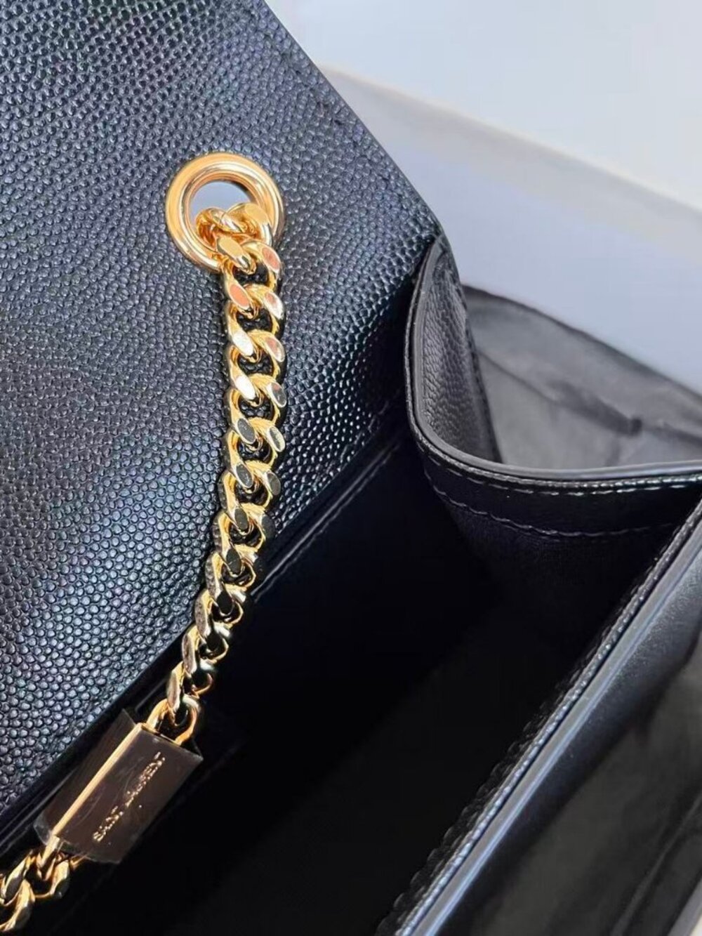 Saint Laurent Black Leather Crossbody with Gold YSL Chain - Picture 8 of 9